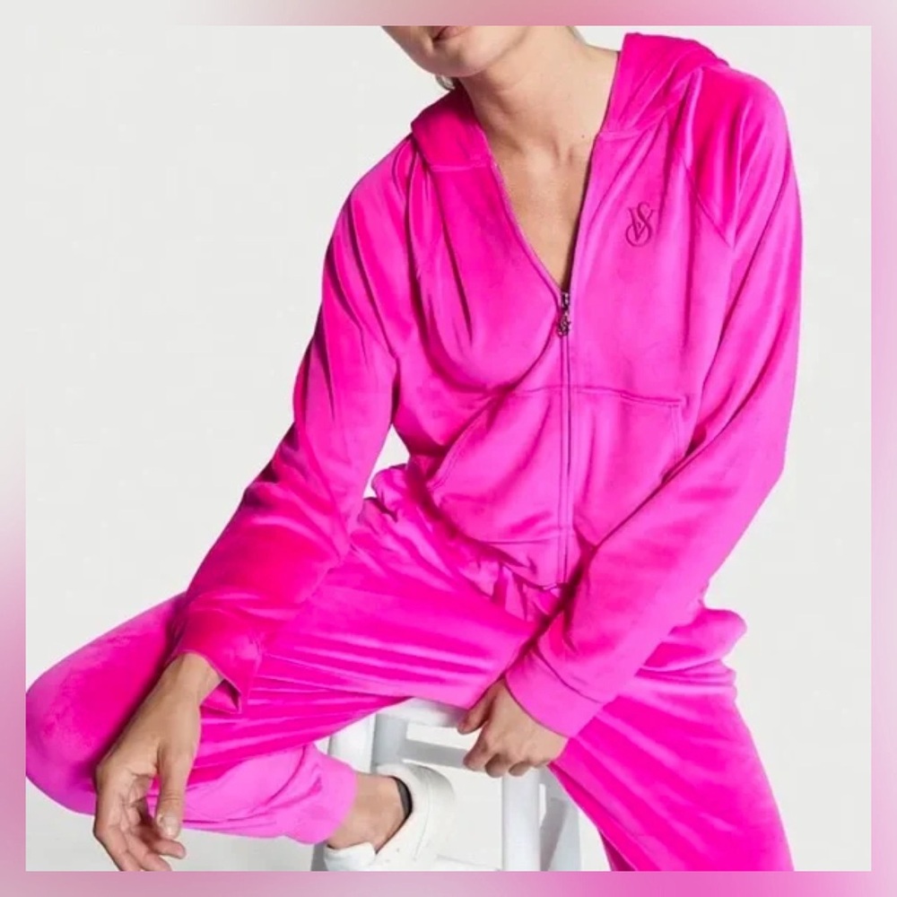 Victoria's Secret Pink Velour Jogger Track Suit Hood - XS/S